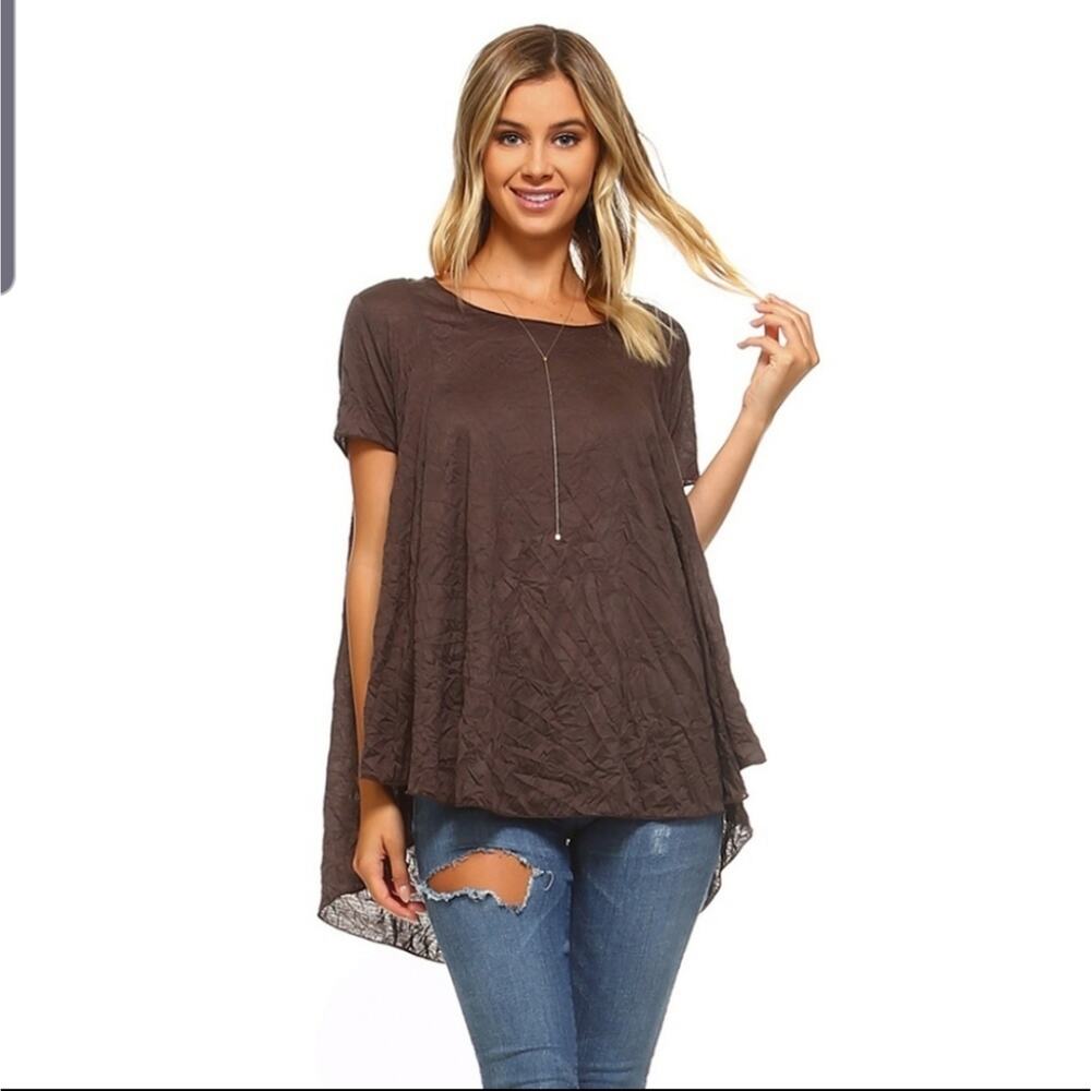 Simplicitie short sleeve swing top brown small